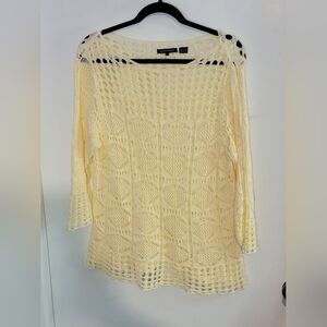 JEANNE PIERRE Cream Open Knit Crochet Top Size XL